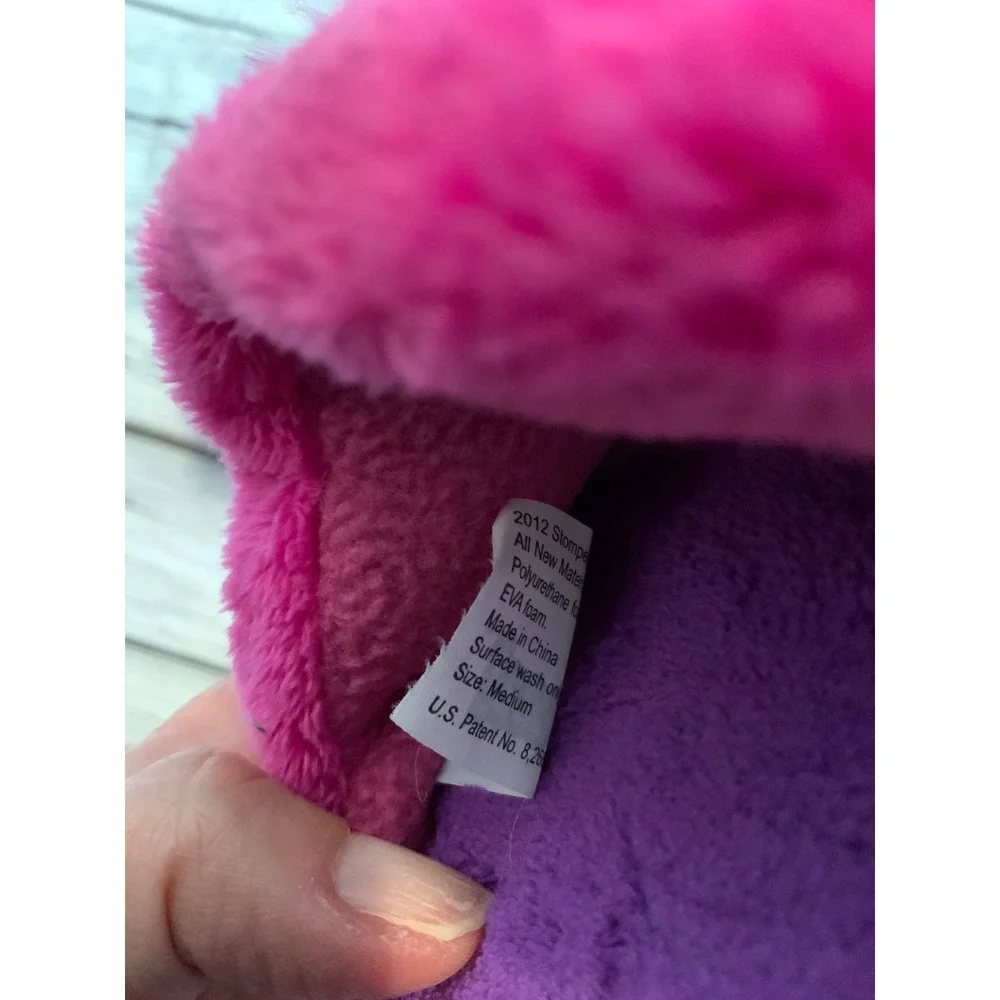 Stompeez Playful Puppy Slippers‎ Pink Purple Fuzzy Dog Character Girls Size Med